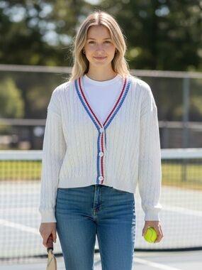 Prince Pickleball x Target Cropped Cardigan Stripe Trim Preppy Country Club M